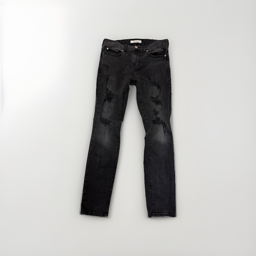 pacsun black skinny‎ distressed jeans, men's 29x30, sk8 skater hipster